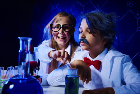 Crazy chemists make a experimentの写真素材