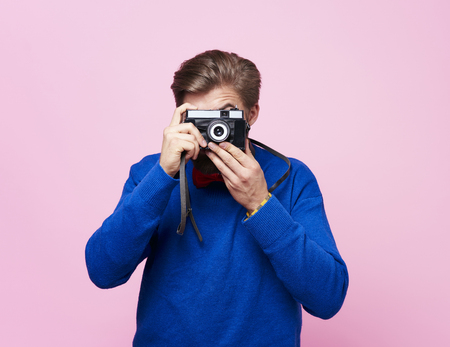 Front view of photographer at studio shot の写真素材