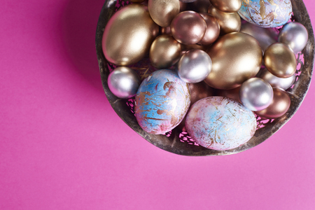 Close up of easter eggs in basket 
の写真素材