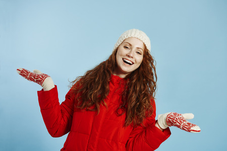 Portrait of young woman making presentation of new productの写真素材