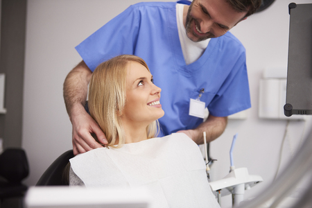 Young woman during dental appointmentの写真素材
