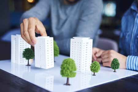 Shot of architectural model on office tableの写真素材