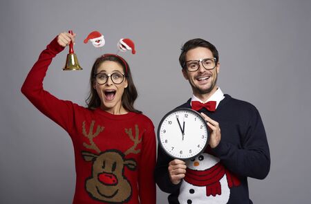 Nerd couple announcing the Xmas time