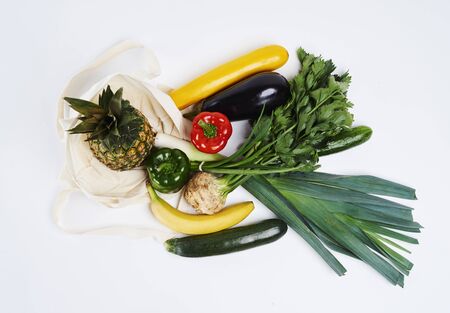 Fresh vegetable and fruit on white background 