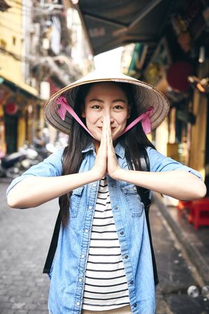 Portrait of Vietnamese young woman in the Hanoi city 