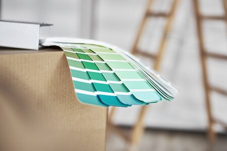 Paper color palette on cardboard box