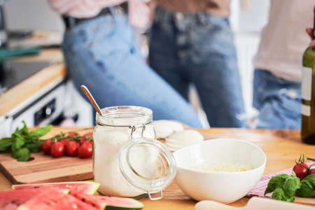 Detail of ingredients for preparation pizza