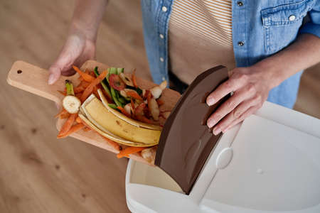 Top view of organic waste thrown away into house compost