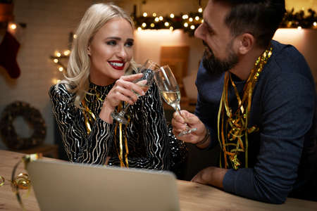 Couple in love celebrating New Year's Eveの写真素材