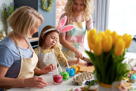 Family preparation natural dyes for coloring eggsの写真素材