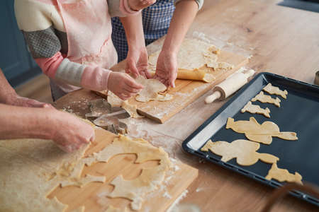 Close up punching Easter cookiesの写真素材