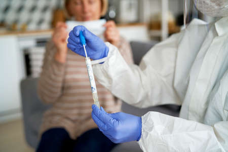 Close up of throat swab test for COVID-19 testing