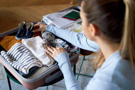 Pregnat woman prepare hospital's bagの写真素材