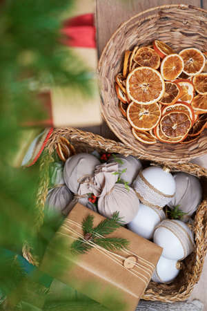 Natural Christmas decoration in baskets