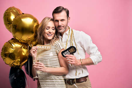 Happy couple celebrating the New Year's Eveの写真素材