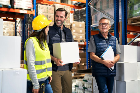 Group of caucasian people working at warehouseの写真素材