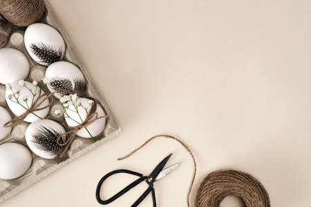 Shot of easter eggs in tray on bright backgroundの写真素材