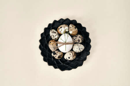 Directly above shot of easter eggs in the bowl