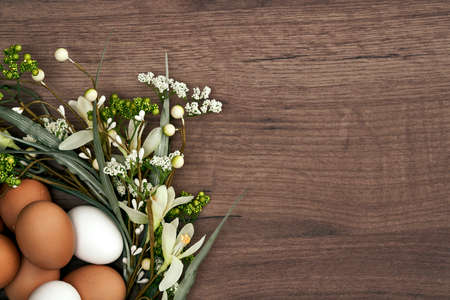 Directly above shot of natural eggs on the wooden desk