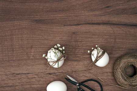 Directly above shot of natural eggs on the wooden desks