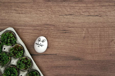 Shot of easter decorations on the wood tableの写真素材