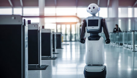 Robot in the airport. Artificial intelligence concept. 3d rendering.の素材