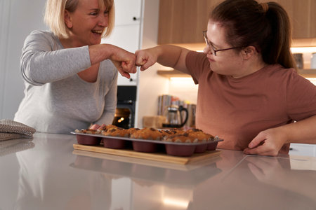 Success after baking homemade cupcakesの写真素材