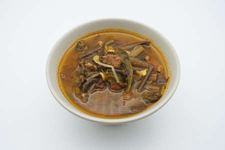 Beef Yukgaejang in a bowl on a white backgroundの写真素材