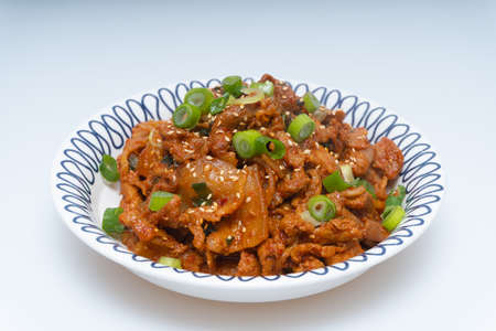 tir-fried Spicy Pork Chops on a Plateの写真素材