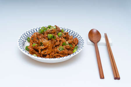 tir-fried Spicy Pork Chops on a Plateの写真素材