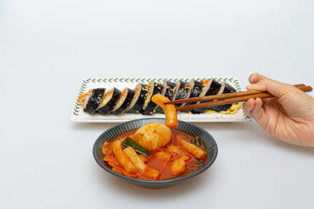 Kimbap and Tteokbokki, the representative Korean snack food that look deliciousの写真素材
