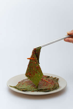 Stewed sesame leaf seasoning neatly in a bowlの写真素材