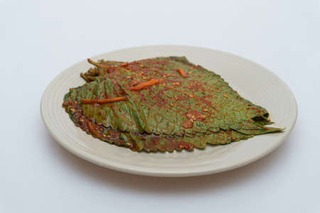 Stewed sesame leaf seasoning neatly in a bowlの写真素材