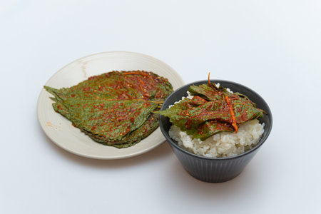 Stewed sesame leaf seasoning neatly in a bowlの写真素材
