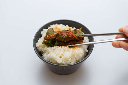 Stewed sesame leaf seasoning neatly in a bowlの写真素材
