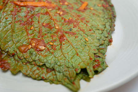 Stewed sesame leaf seasoning neatly in a bowlの写真素材