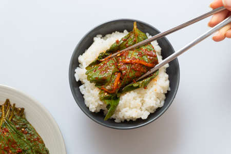 Stewed sesame leaf seasoning neatly in a bowlの写真素材
