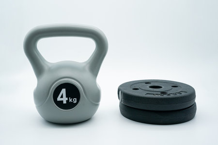 Home gym concept with kettlebells and dumbbellsの写真素材