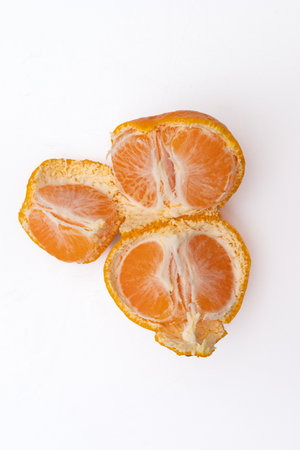 Sweet and delicious looking tangerines concept on white backgroundの写真素材
