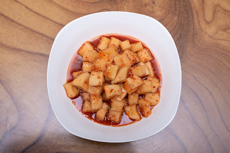 Delicious-looking Kkakdugi Kimchi served in a bowlの写真素材