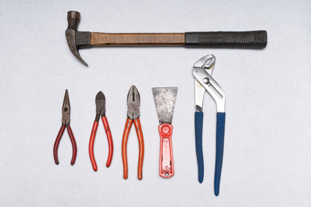 Various household tools such as hammer and tape measure screwdriverの写真素材