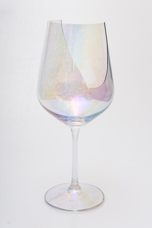 Glass wine glasses with broken edges from impactの写真素材