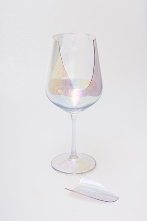 Glass wine glasses with broken edges from impactの写真素材