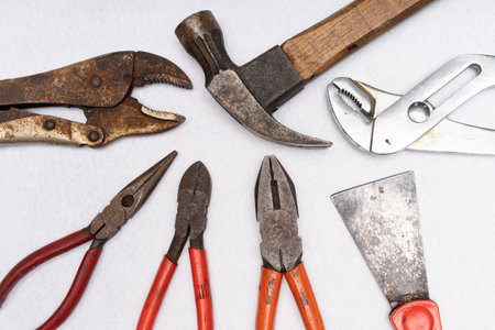 Various household tools such as hammer and tape measure screwdriverの写真素材