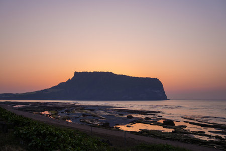 Sunset on the beach of San Sebastian, Basque Country, Spainの写真素材