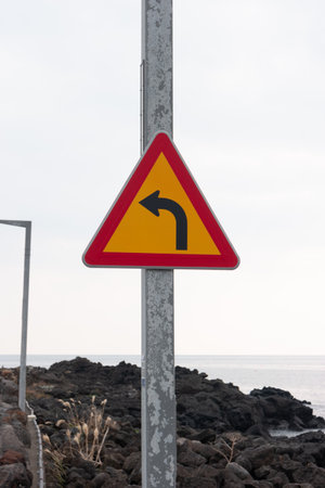 Traffic sign on the coast of Lanzarote, Canary Islandsの写真素材