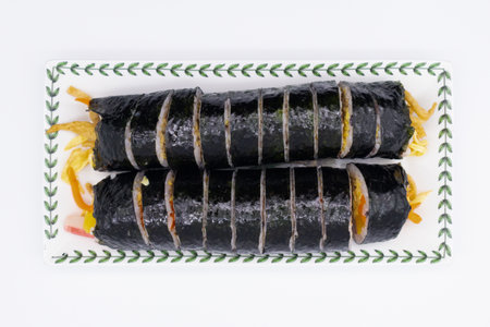 Sushi roll isolated on white background. Japanese food. Top view.の写真素材