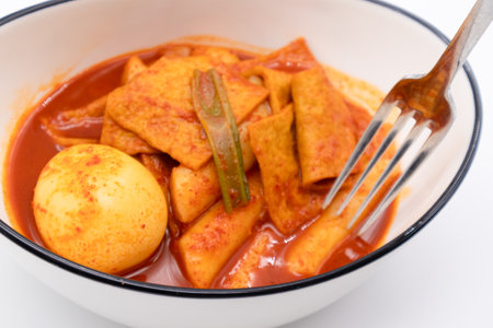 Pork Tofu and Red Curry Paste in bowl on white backgroundの写真素材