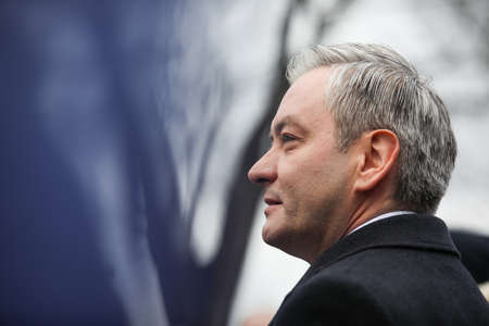 Poland, Czestochowa - 03 January 2020: portrait of Robert Biedron Left candidate for President of Poland during a press conference in front of the Municipal Hospital in Czestochowaのeditorial素材