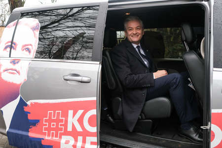 Poland, Czestochowa - 03 January 2020: portrait of Robert Biedron Left candidate for President of Poland during a press conference in front of the Municipal Hospital in Czestochowaのeditorial素材